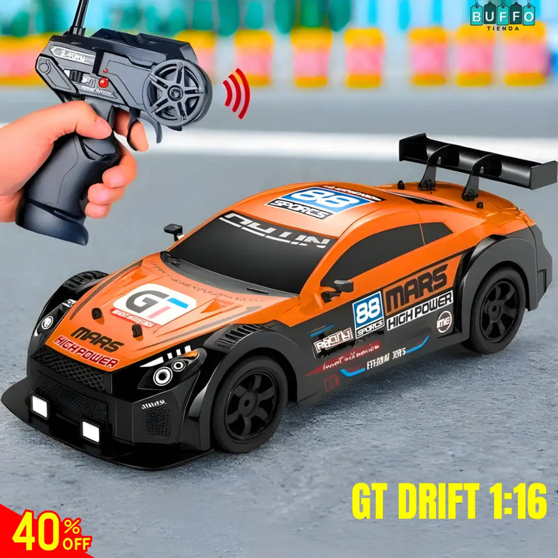 CARRO GT DRIFT 1:16 A CONTROL REMOTO CON LUZ LED Y CON EFECTO DE NITRO