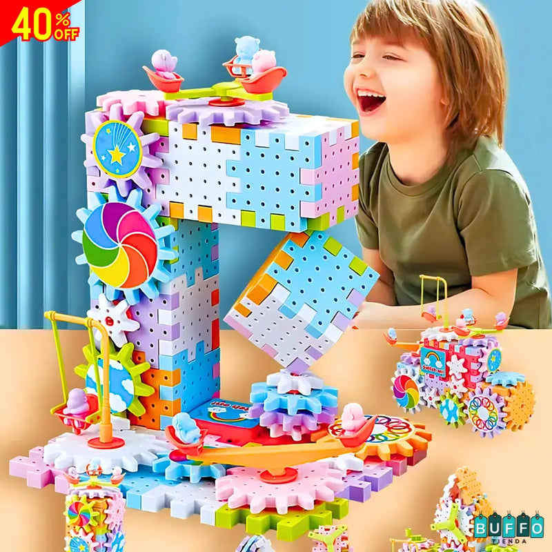 JUGUETE DE CONSTRUCCIÓN CON MOVIMIENTO - Set de 83 piezas + Motor eléctrico incluido