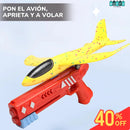 AVIÓN DE JUGUETE CON LANZADOR Y LUZ LED - JUEGA, COMPITE Y GANA
