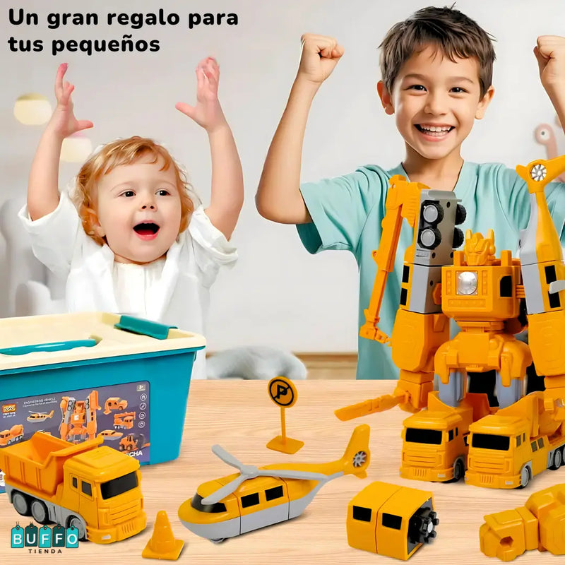 TRANSFORMER DE CARROS MAGNÉTICOS DE CONSTRUCCIÓN - DIVERSIÓN Y CREATIVIDAD SIN LIMITES