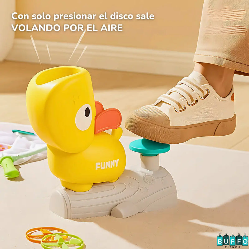 PATO LANZADOR DE DISCOS AL AIRE - Con red incluida para atrapar sin que se caigan