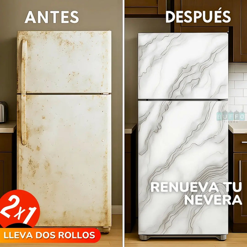 RENUEVA TU NEVERA - 2 x 1 ROLLO ADHESIVO TIPO MARMOL - Tamaño 60 cm × 2 m (cada rollo)