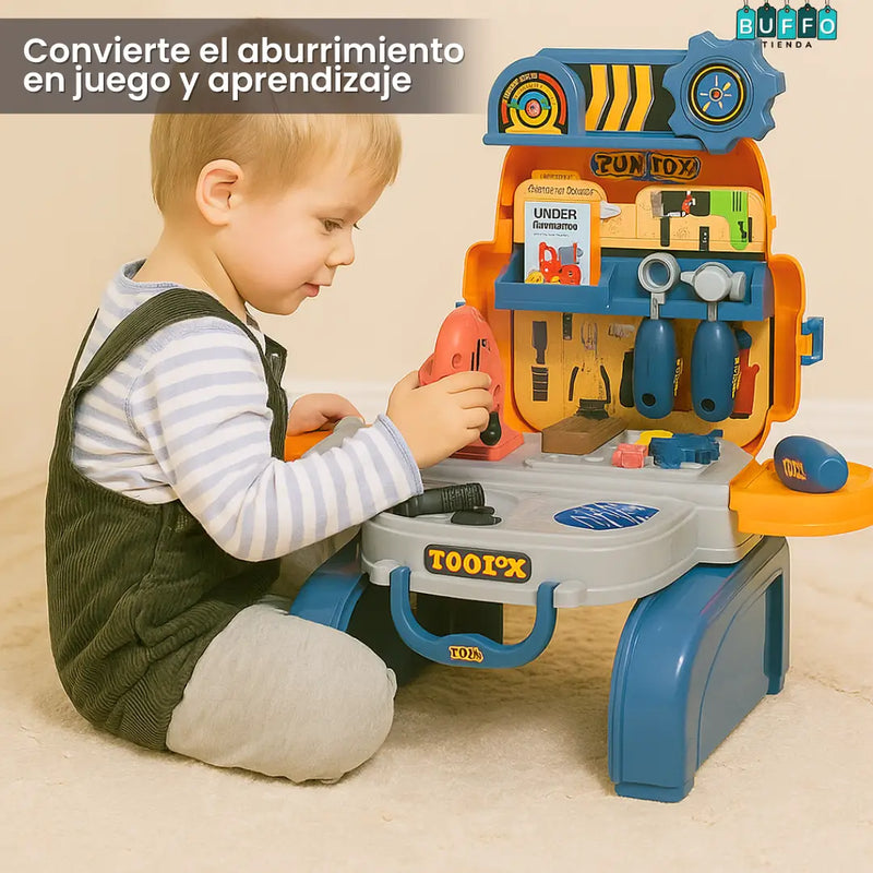 JUGUETE 3 EN 1 INGENIERO INFANTIL DE 25 PIEZAS - Taller portátil tipo mochila para soñadores