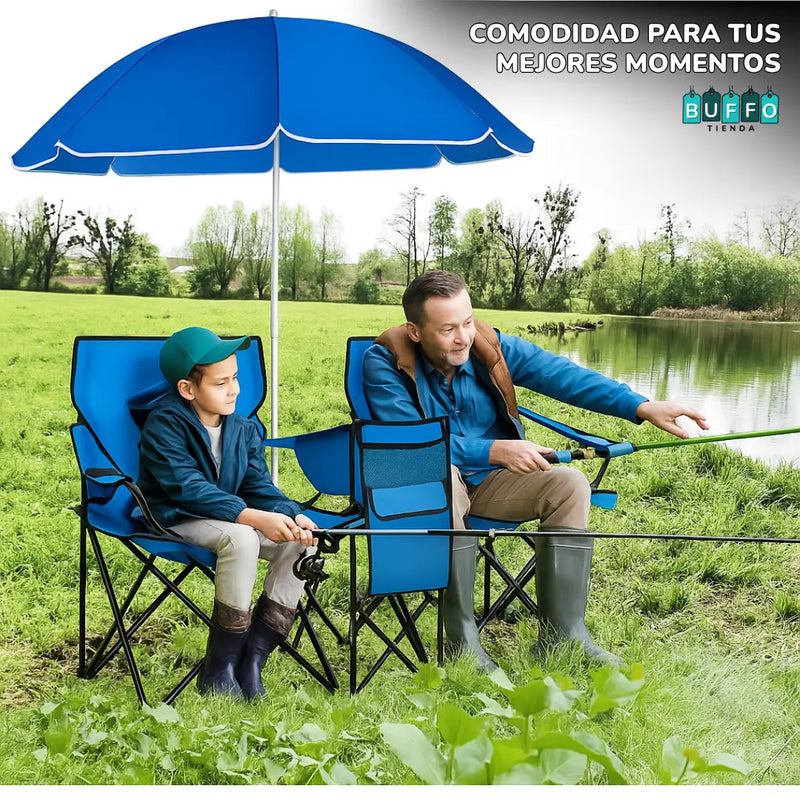 SILLA DOBLE RELAX - Todo en uno: sombra, asiento y espacio para tus cosas