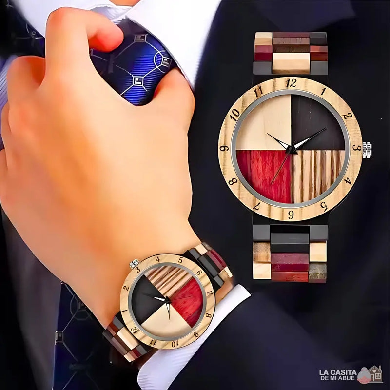 RELOJ ARABE ELABORADO CON BAMBÚ GRANATE DE ALTA CALIDAD - INCLUYE ESTUCHE DE MADERA