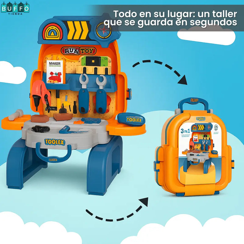 JUGUETE 3 EN 1 INGENIERO INFANTIL DE 25 PIEZAS - Taller portátil tipo mochila para soñadores