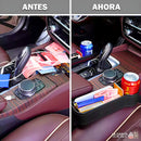 ORGANIZADOR LATERAL DE CUERO PARA AUTO - CON PORTA VASOS