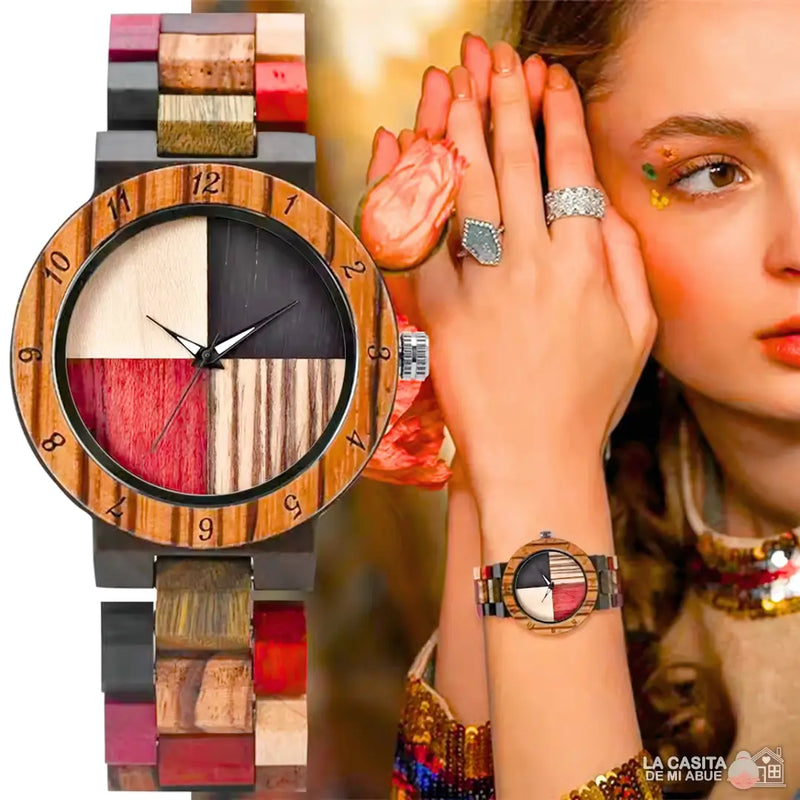 RELOJ ARABE ELABORADO CON BAMBÚ GRANATE DE ALTA CALIDAD - INCLUYE ESTUCHE DE MADERA