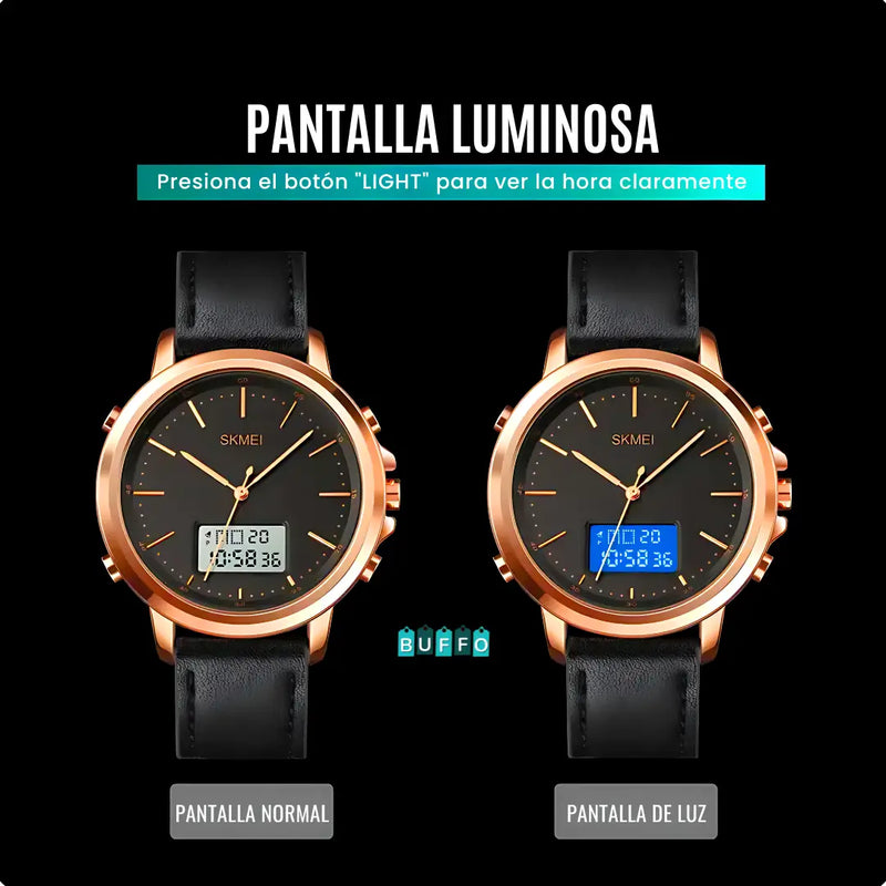 RELOJ ELEGANTE PARA HOMBRES - MODELO SKAMEI 1652 DOBLE HORA A PRUEBA DE AGUA