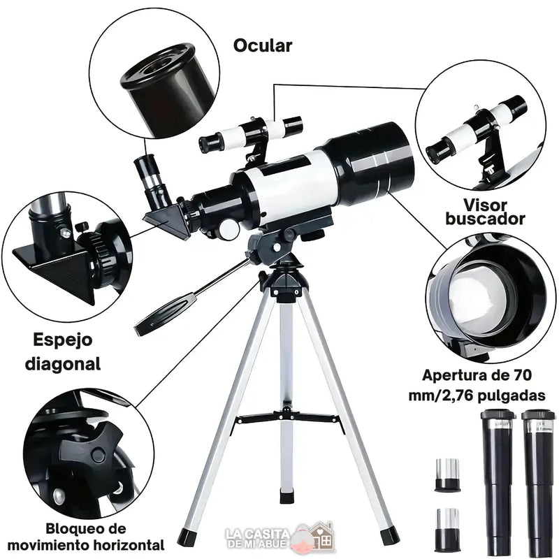 TELESCOPIO MONOCULAR ASTRÓNOMICO F30070M CON SOPORTE PARA CELULAR