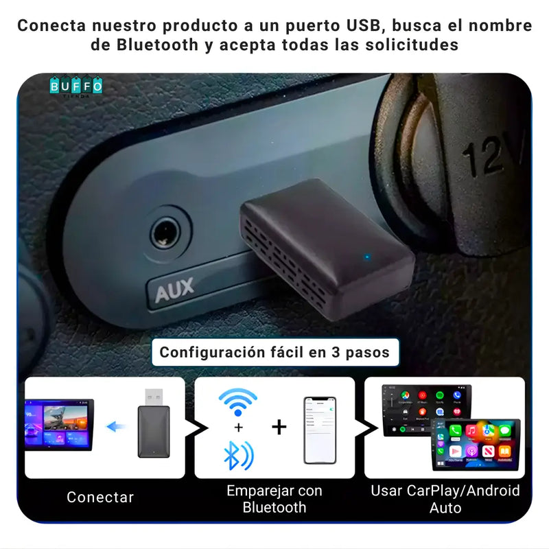 ADAPTADOR CARPLAY INALÁMBRICO PARA CARRO - FUNCIONA PARA iOS Y ANDROID