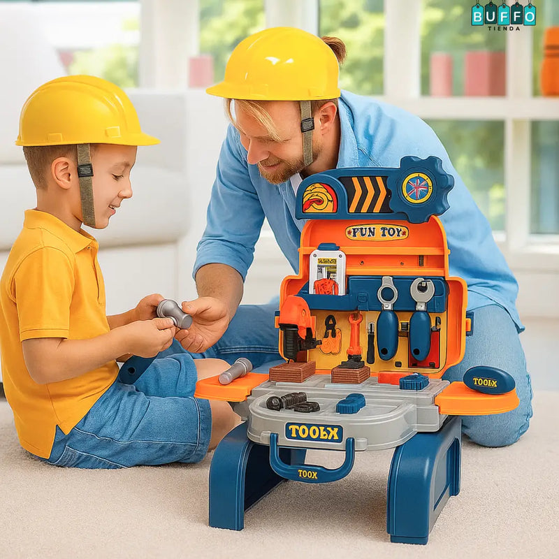 JUGUETE 3 EN 1 INGENIERO INFANTIL DE 25 PIEZAS - Taller portátil tipo mochila para soñadores