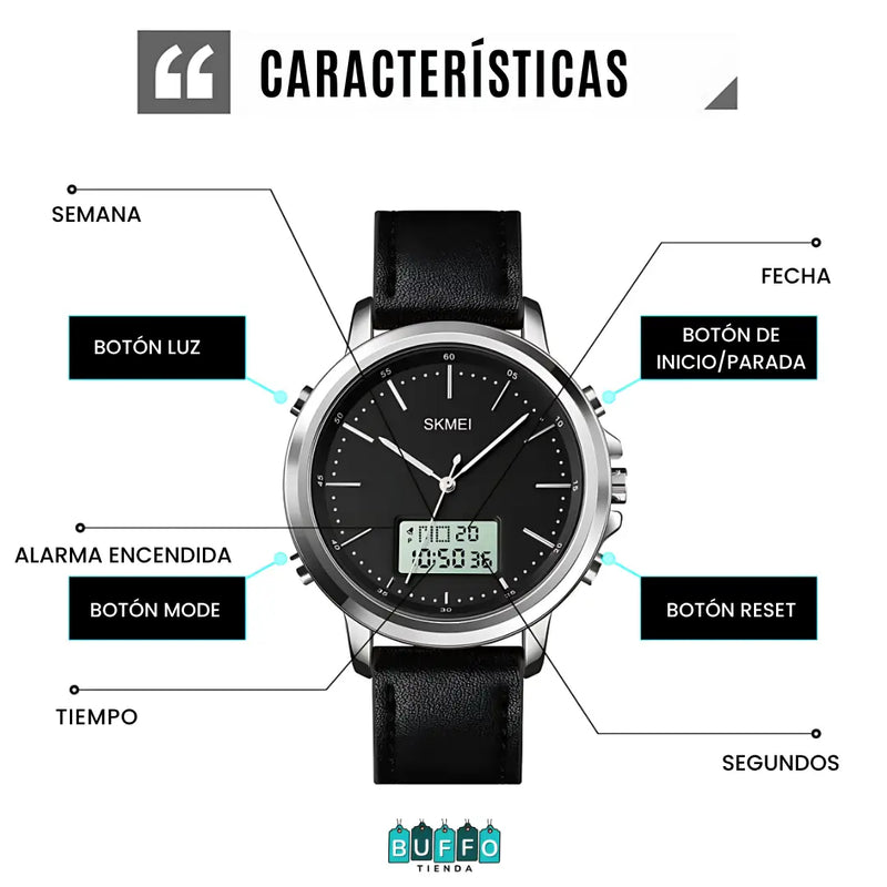 RELOJ ELEGANTE PARA HOMBRES - MODELO SKAMEI 1652 DOBLE HORA A PRUEBA DE AGUA