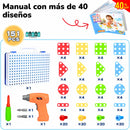 JUEGO DE TALADRO INFANTIL MONTESSORI - DIVIERTE Y DESARROLLA LA CREATIVIDAD + 252 PIEZAS INCLUIDAS