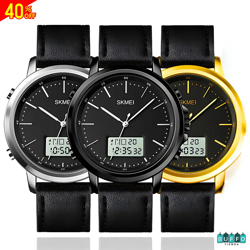 RELOJ ELEGANTE PARA HOMBRES - MODELO SKAMEI 1652 DOBLE HORA A PRUEBA DE AGUA