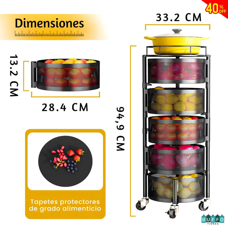 ESTANTE GIRATORIO PARA COCINA DE 5 PUESTOS - ORGANIZACIÓN ELEGANTE PARA TU HOGAR